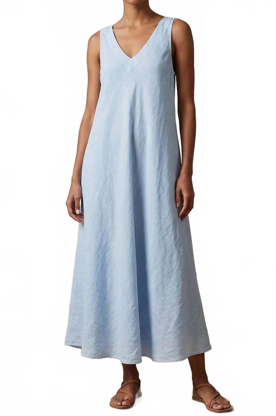 NEW MILIO MILANO v-neck italin linen midi dress in sky blue